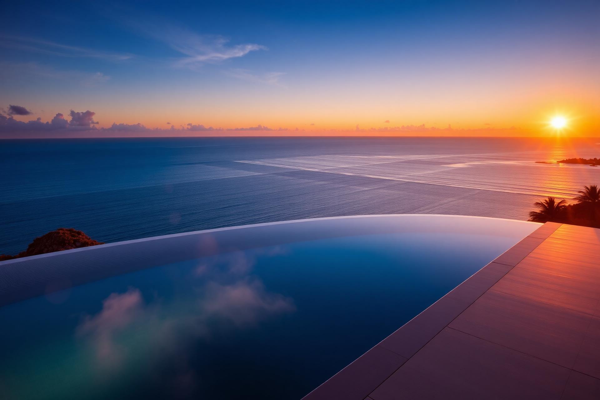 Cliffside infinity pool at sunset